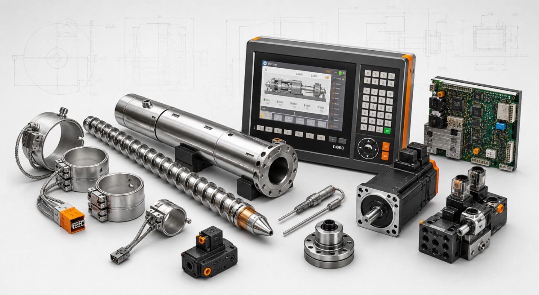 Injection molding machine computer, screw and spare parts