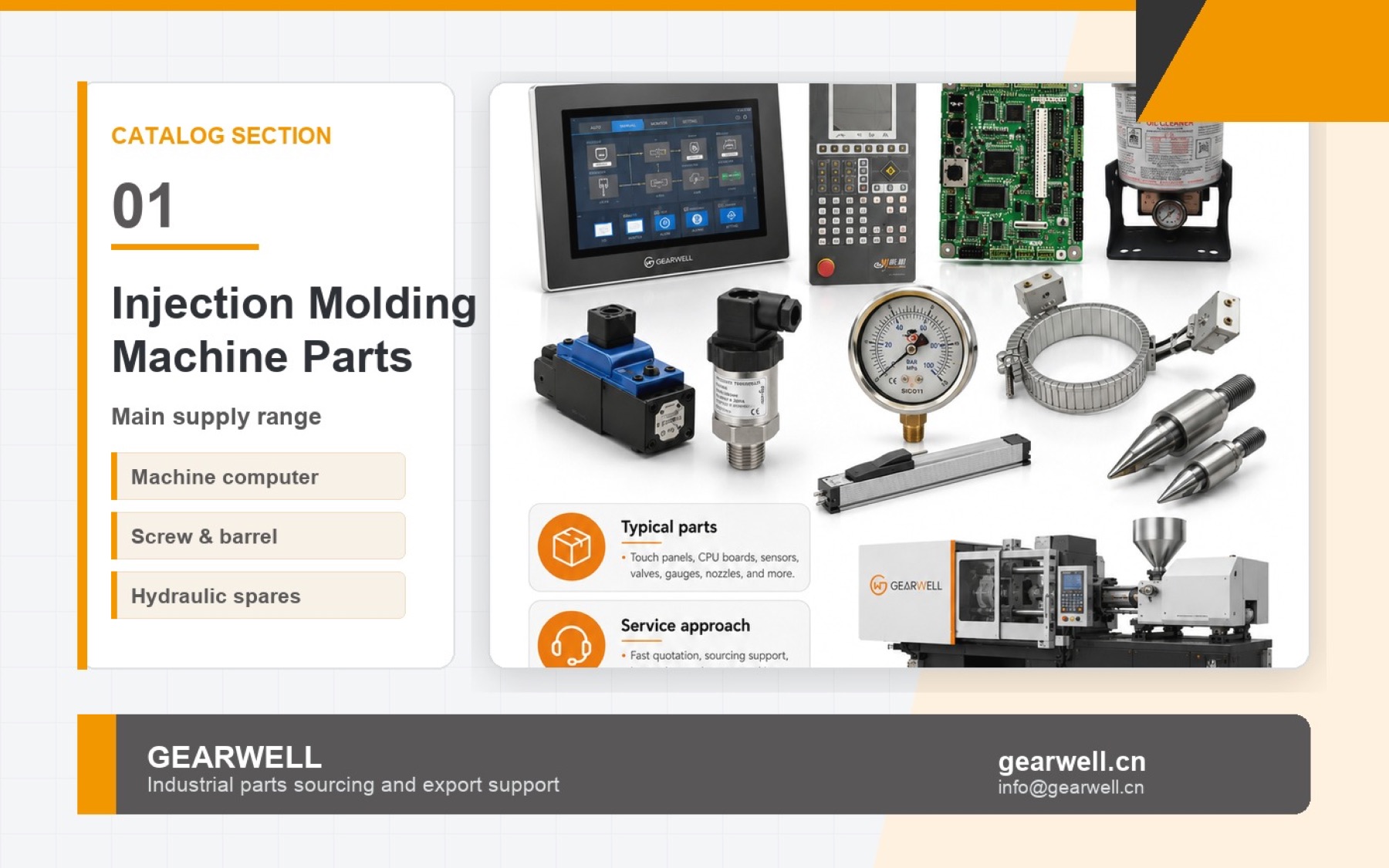Injection molding machine parts catalog cover